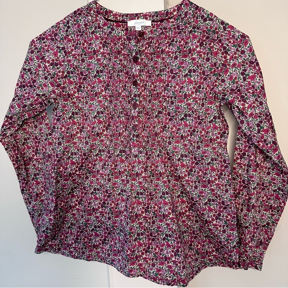 JACADI Floral poplin Girls Blouse balloon sleeves Garden Girl Sz 10